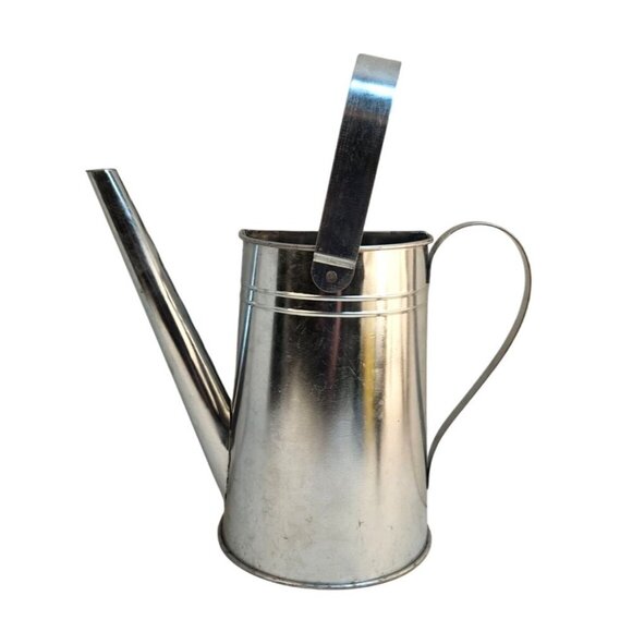 Silver Tin Watering Can With Long Spout & Movable Handle Wall Vase Country Gard - Picture 12 of 13